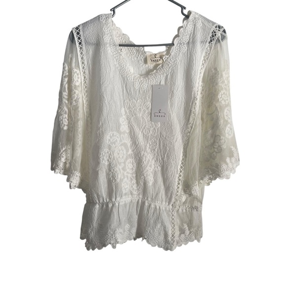 NWT Ember woman’s lace top off white embroidered size large boho chic romantic - Picture 1 of 15